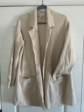 LOFT Open Front Long Cardigan in Beige